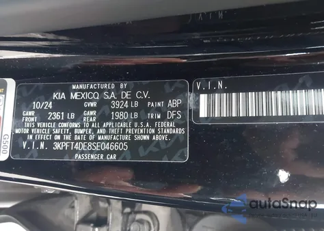2025 Kia K4 Lxs from USA, damaged, VIN 3KPFT4DE8SE046605